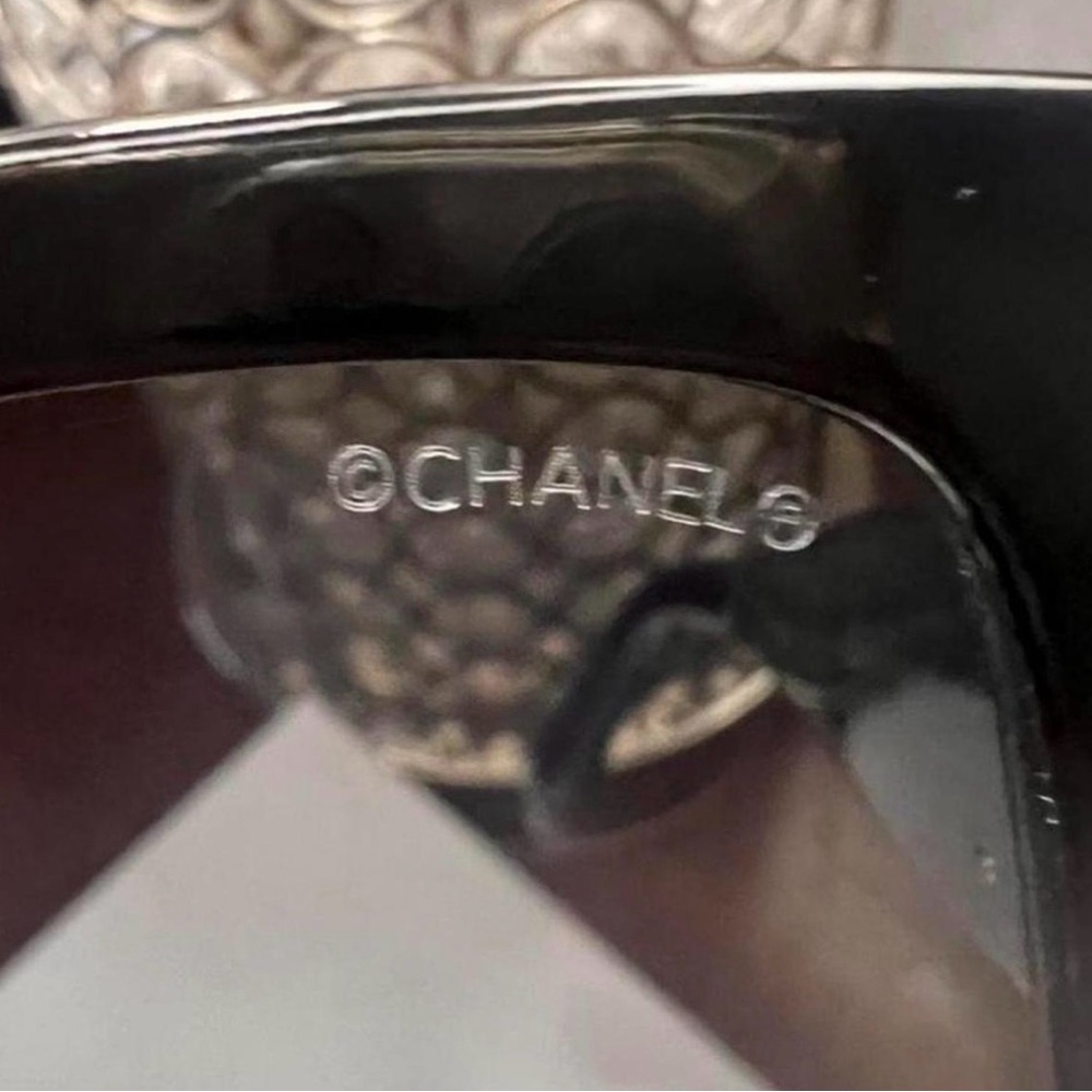 CHANEL Black Sunglasses with Gold Accents - Picture 5 of 6
